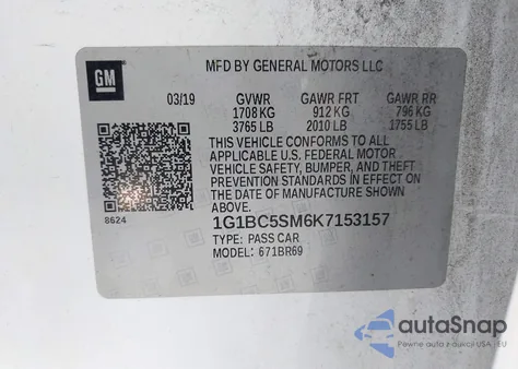 2019 Chevrolet Cruze Ls from USA, damaged, VIN 1G1BC5SM6K7153157